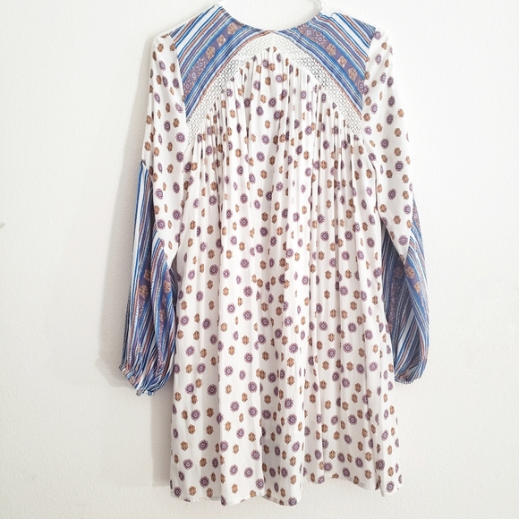 Free People Boho White Blue Long Sleeve Dress - Picture 2 of 8